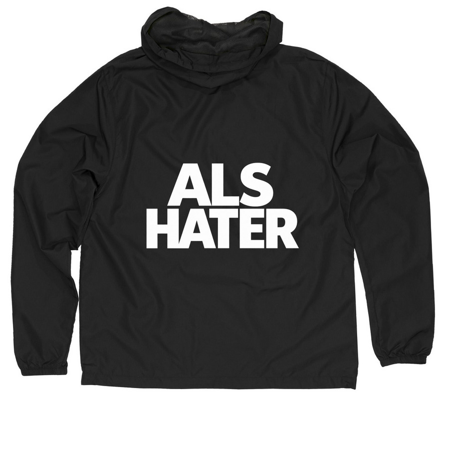 "ALS HATER" Windbreaker, a Black Quarter-Zip Windbreaker (back-view)