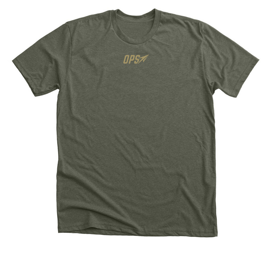 OPS Competition Tee (Green/Gold), a Heather Military Green Premium Unisex Tee