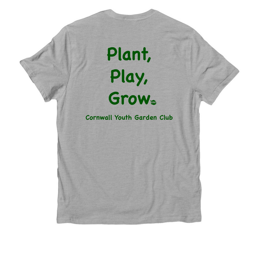 CYGC Front and Back Print Green Logo, a Granite Grey Heather Allmade Organic Cotton Unisex Tee (back-view)