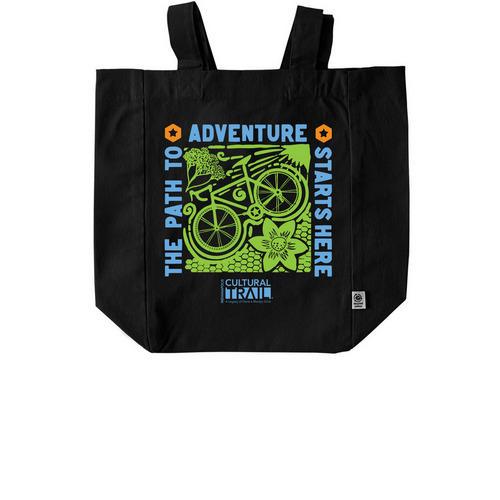 Adventure Starts Here Tote, a Black Recycled Cotton Tote Bag