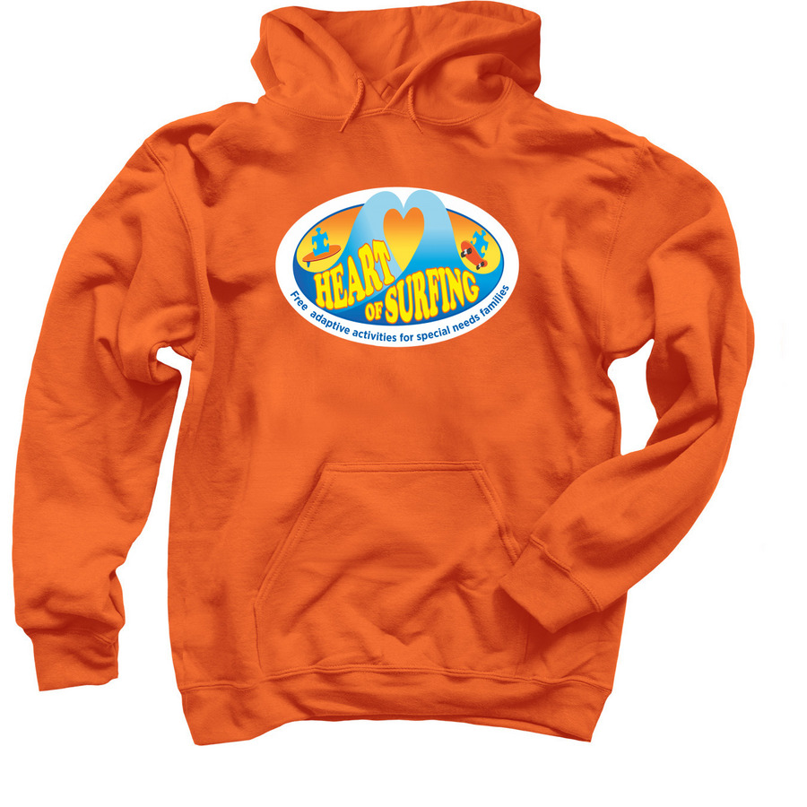 Heart of Surfing-Ocean Playground Backside LG, a Orange Pullover Hoodie