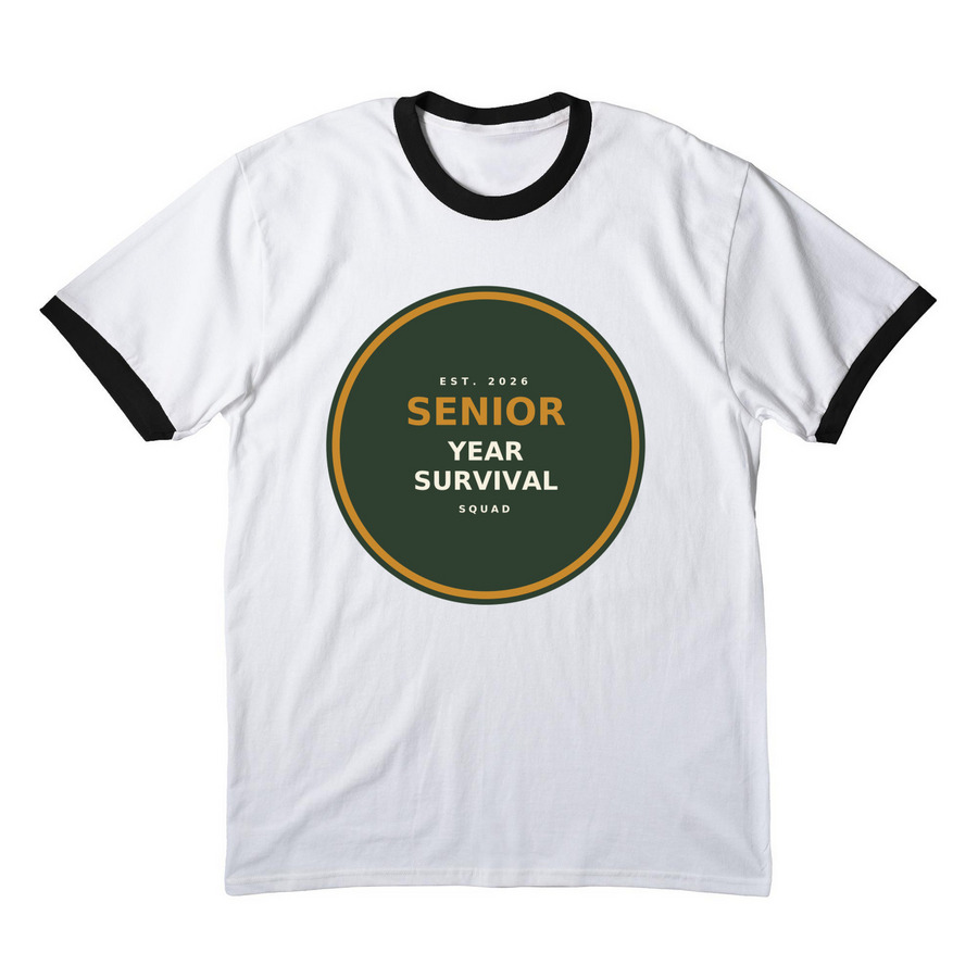 Senior Year Survival Squad, a White/ Jet Black Cotton Ringer Tee