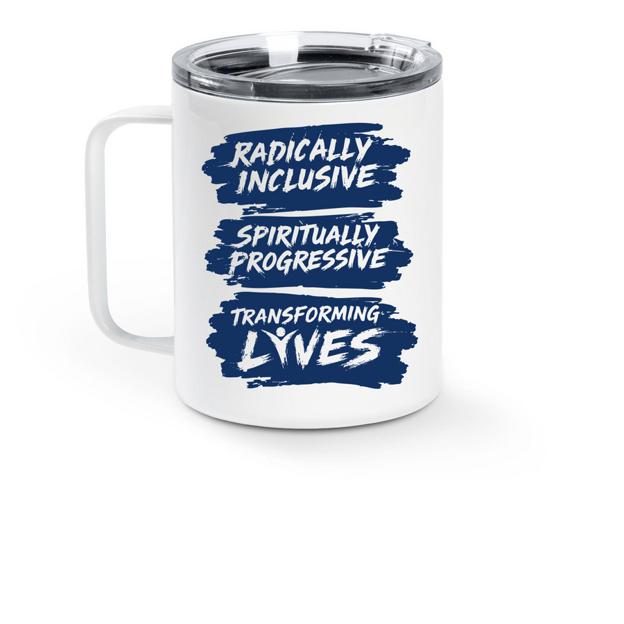 CSLDallas Logo & Motto (Travel Mug), a White Stainless Steel Travel Mug (back-view)