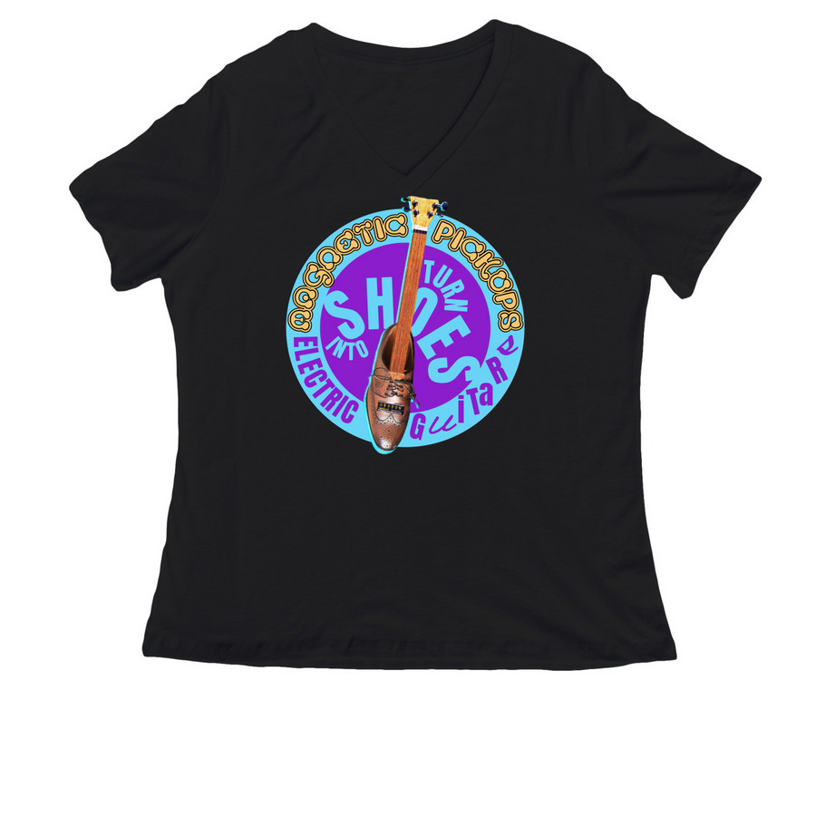 Magnetic Pickup Shoe E-Guitar, a Black Women's Relaxed V-Neck Tee