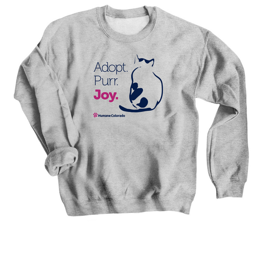 Adopt. Purr. Joy., a Sport Grey Crewneck Sweatshirt