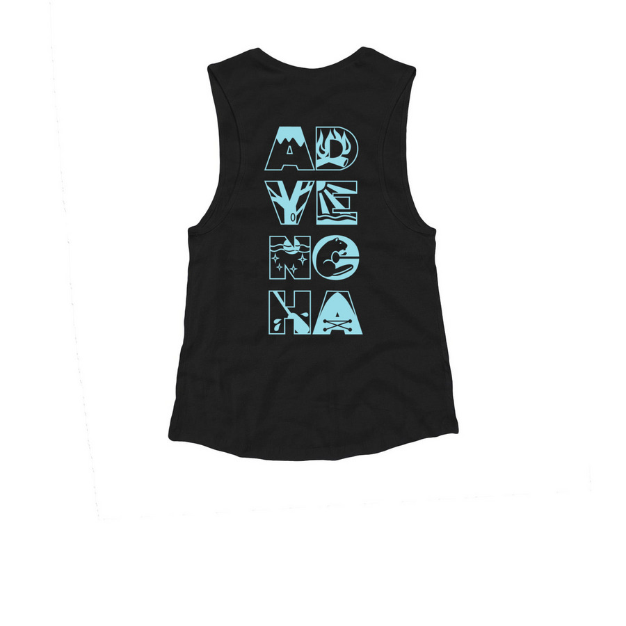 Women's Paddle Adventurer Tank, a Black Women's Muscle Tank (back-view)