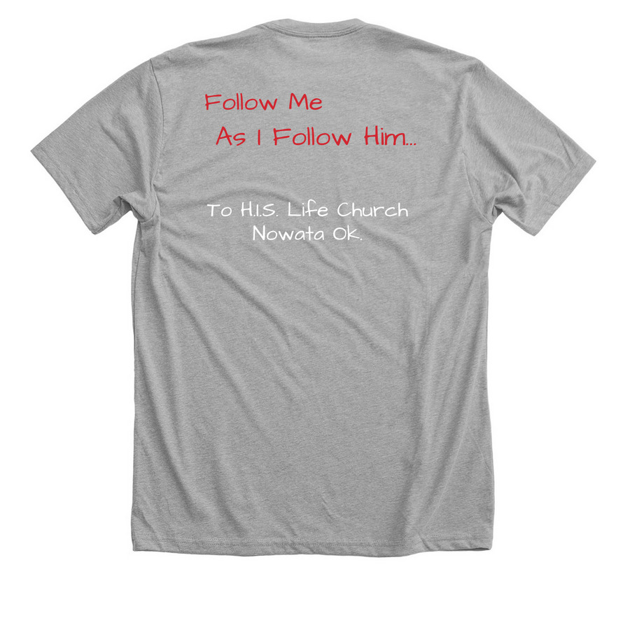 Follow me&nbsp;, a Athletic Heather Premium Unisex Tee (back-view)