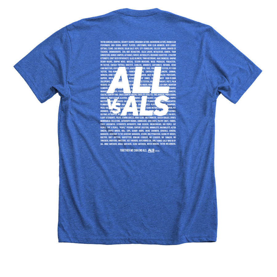 PHI vs ALS, a Heather True Royal Premium Unisex Tee (back-view)