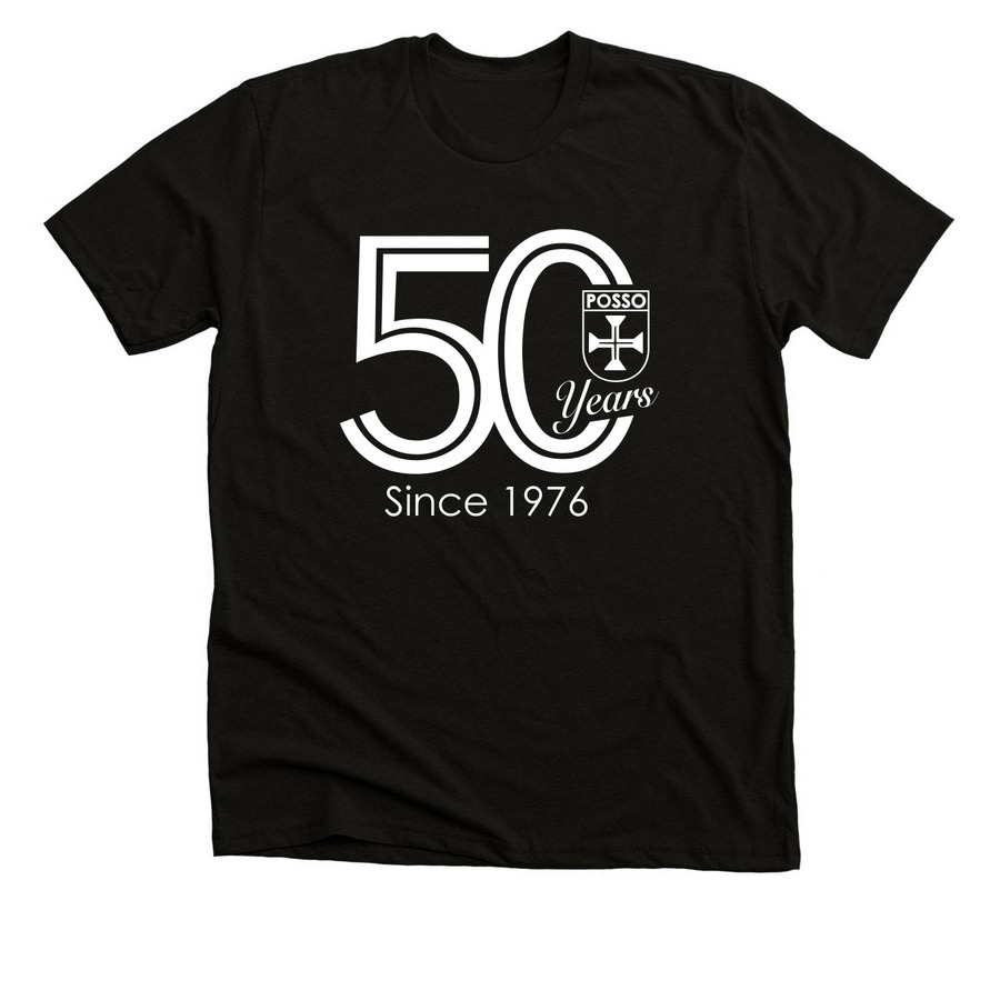 50th Anniversary Large White Logo, a Solid Black Blend Premium Unisex Tee
