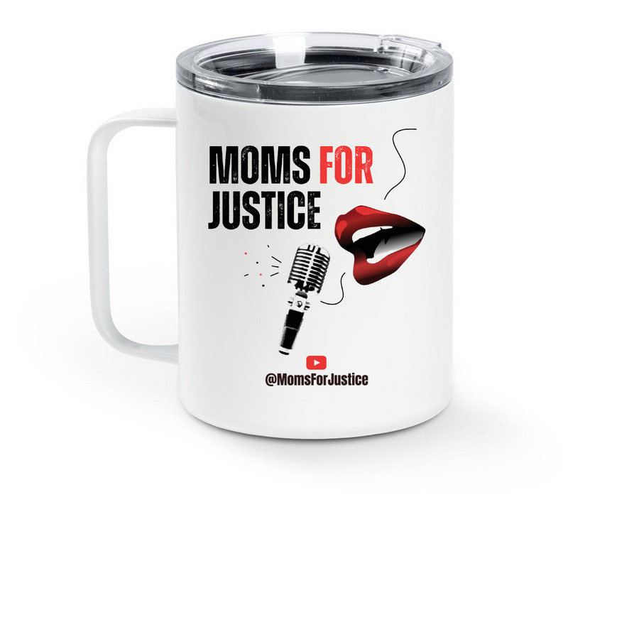 NEW Moms For Justice YouTube To Go Mug, a White Stainless Steel Travel Mug (back-view)