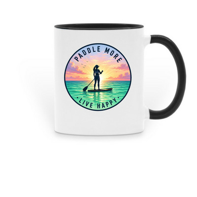 Paddle More Live Happy Coffee, a Black Two-Tone Ceramic Mug