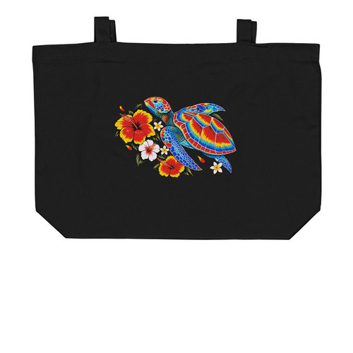 Honu, a Black Large Organic Cotton Tote Bag