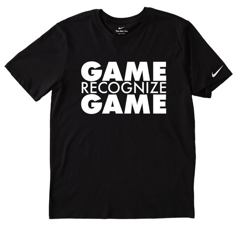 GAME RECOGNIZE GAME, a Black Nike Dri-FIT Jersey Blend Performance Tee