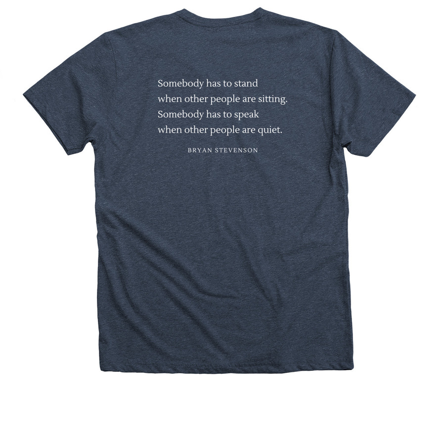 Stand and Speak - Bryan Stevenson, a Heather Navy Premium V-Neck Tee (back-view)
