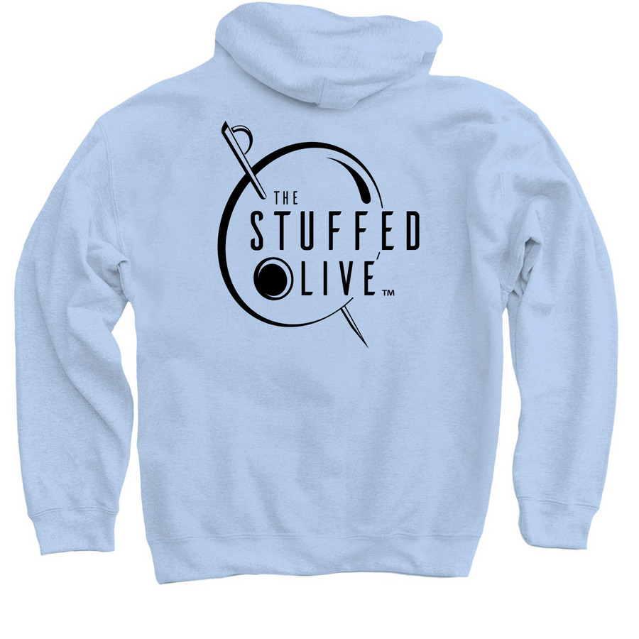Stuffed Olive Tini Time Apparel, a Light Blue Pullover Hoodie (back-view)
