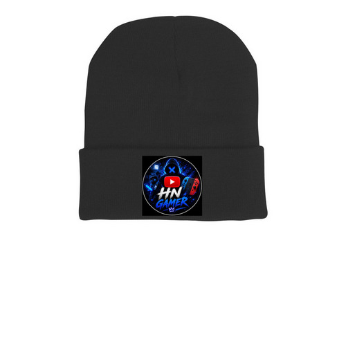 the HN gamer beanie, a Black Printed Cuffed Beanie