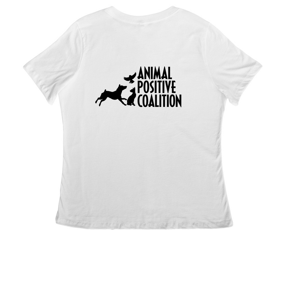 Animal Positive Coalition (APC) Logo - light, a White Women's Relaxed V-Neck Tee (back-view)