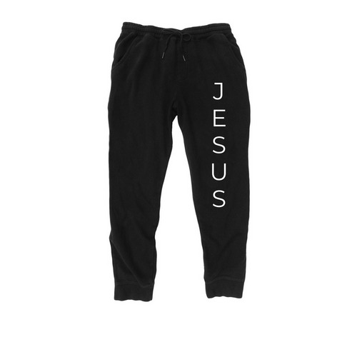 Jesus Lives, a Black Midweight Fleece Joggers