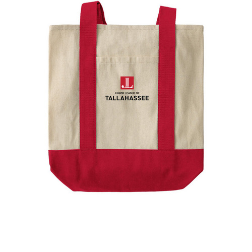 JLT Logo Tote Bag, a Natural/Red Two-Tone Grocery Tote Bag