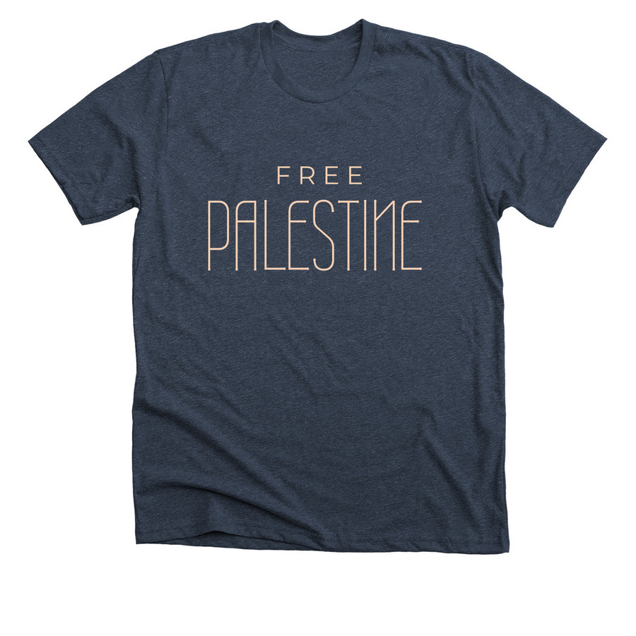 Free Palestine Tee, a Heather Midnight Navy Premium Unisex Tee