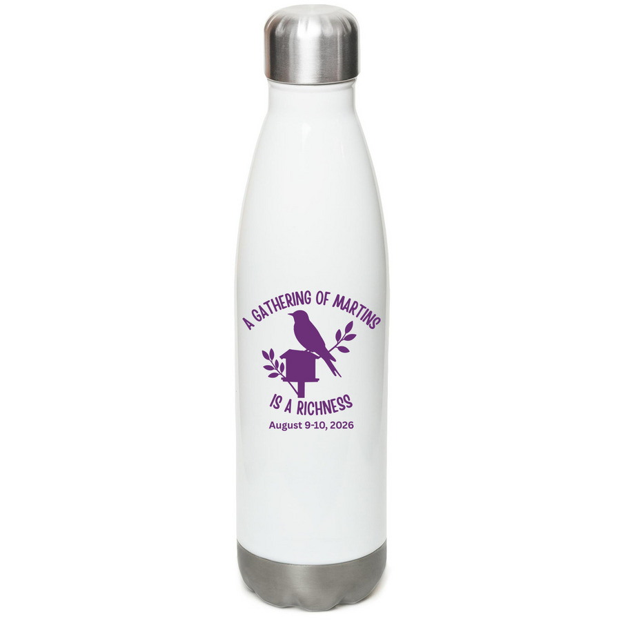 Richness Water Bottles, a White Stainless Steel Water Bottle (back-view)
