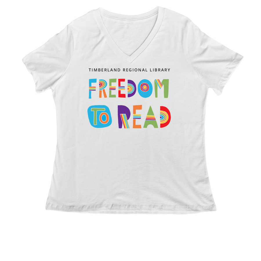 Freedom to Read, a White Women's Relaxed V-Neck Tee