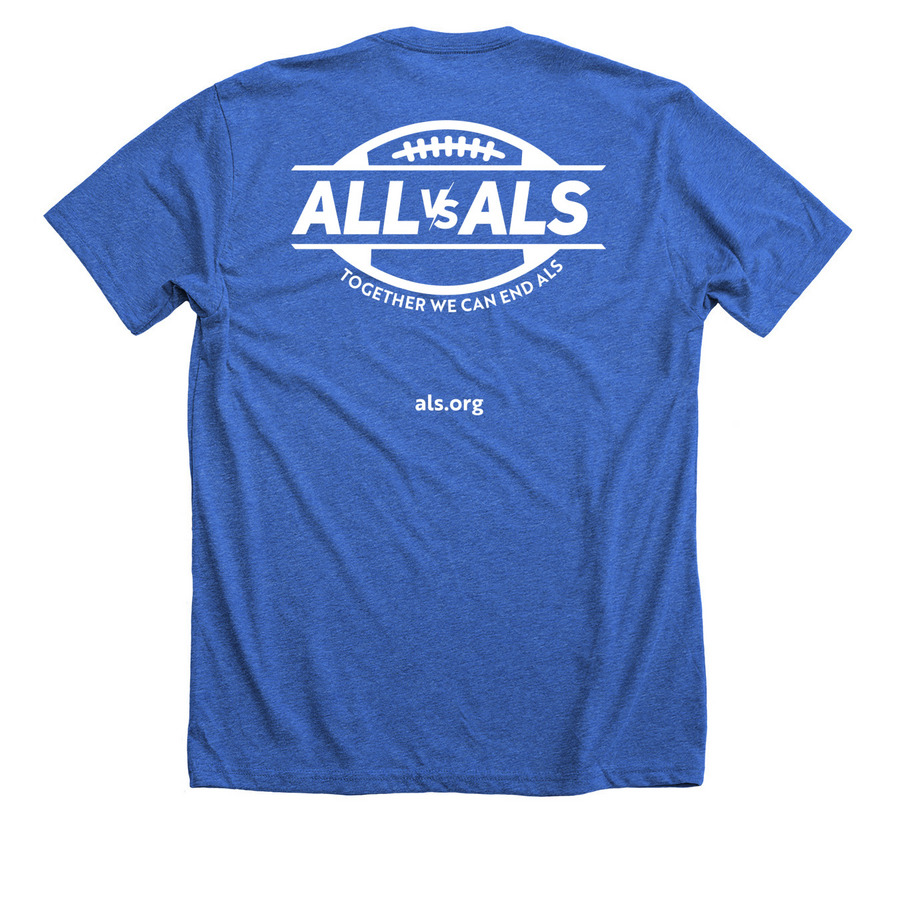 NYG vs ALS, a Heather True Royal Premium Unisex Tee (back-view)