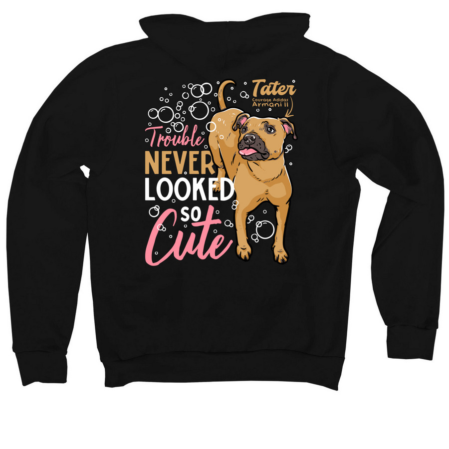 Trouble Never Looked So Cute, a Black Premium Pullover Hoodie (back-view)