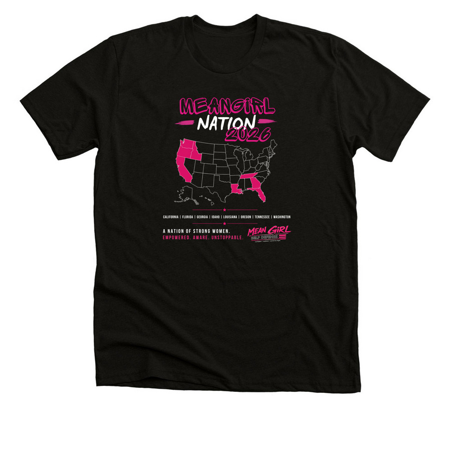 Mean Girl Nation 2026, a Black Heather Premium Unisex Tee