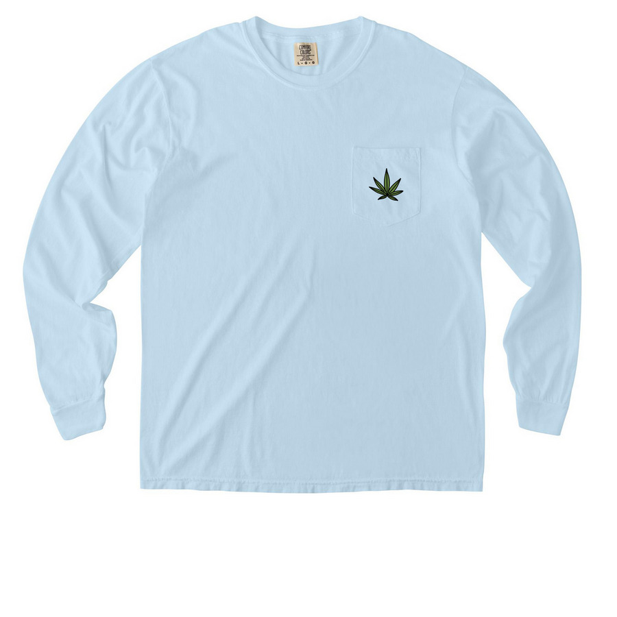 Support Small Farms, Not Big Pharma Pocket, a Chambray Comfort Colors Long Sleeve Pocket Tee