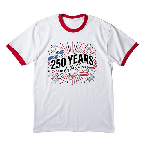 America 250 Freedom Since 1776 Tee, a White/ Red Cotton Ringer Tee