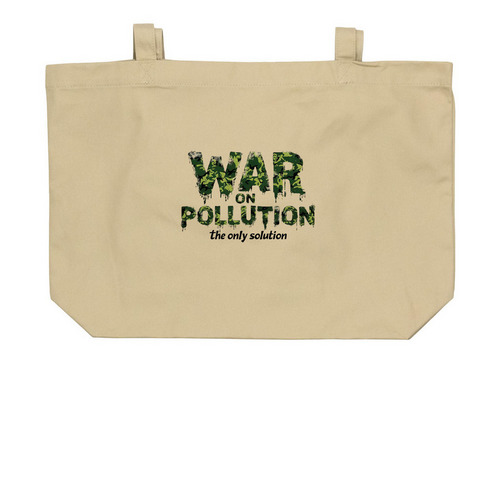 War on Pollution Tote, a Oyster Large Organic Cotton Tote Bag