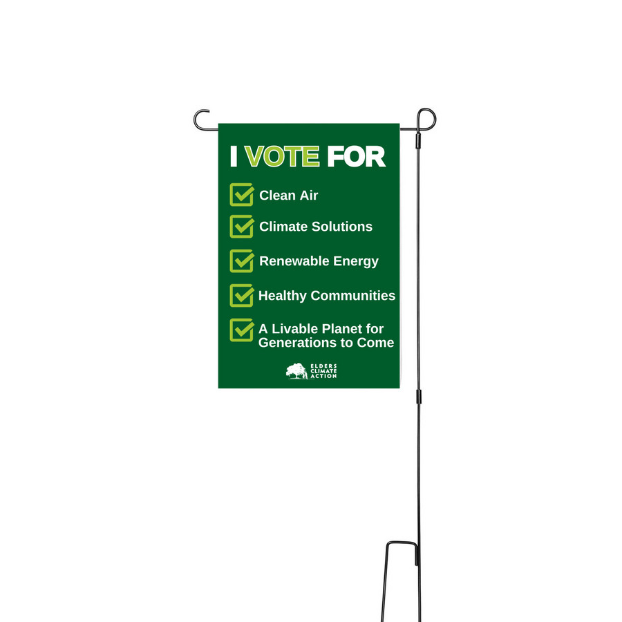 I VOTE FOR...FLAG & STAND, a White 12" x 18" Yard Flag with Stake