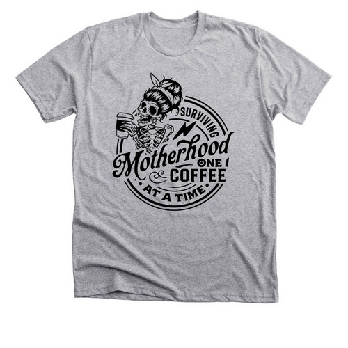 Surviving Motherhood One Coffee at a Time, a Athletic Heather Premium Unisex Tee