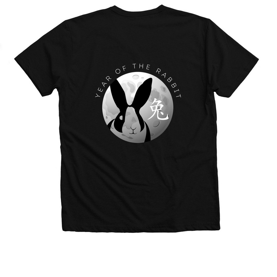 Year of the Rabbit: 2-Sided, a Solid Black Blend Premium V-Neck Tee (back-view)