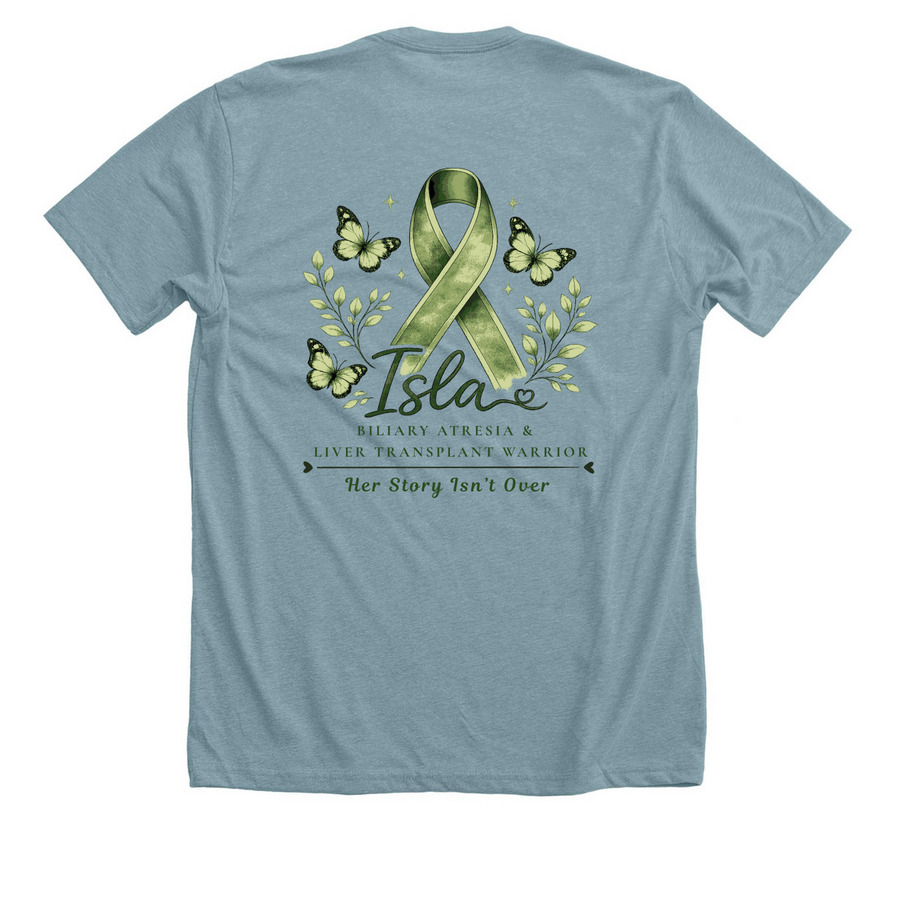 Isla Biliary Atresia Shirt, a Heather Blue Lagoon Premium Unisex Tee (back-view)