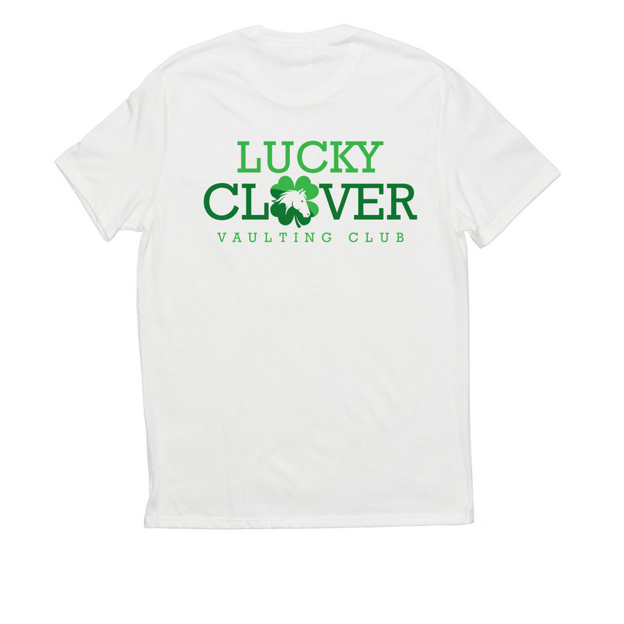 Lucky Clover Vaulting, a Bright White Allmade Eco Triblend Unisex Tee (back-view)