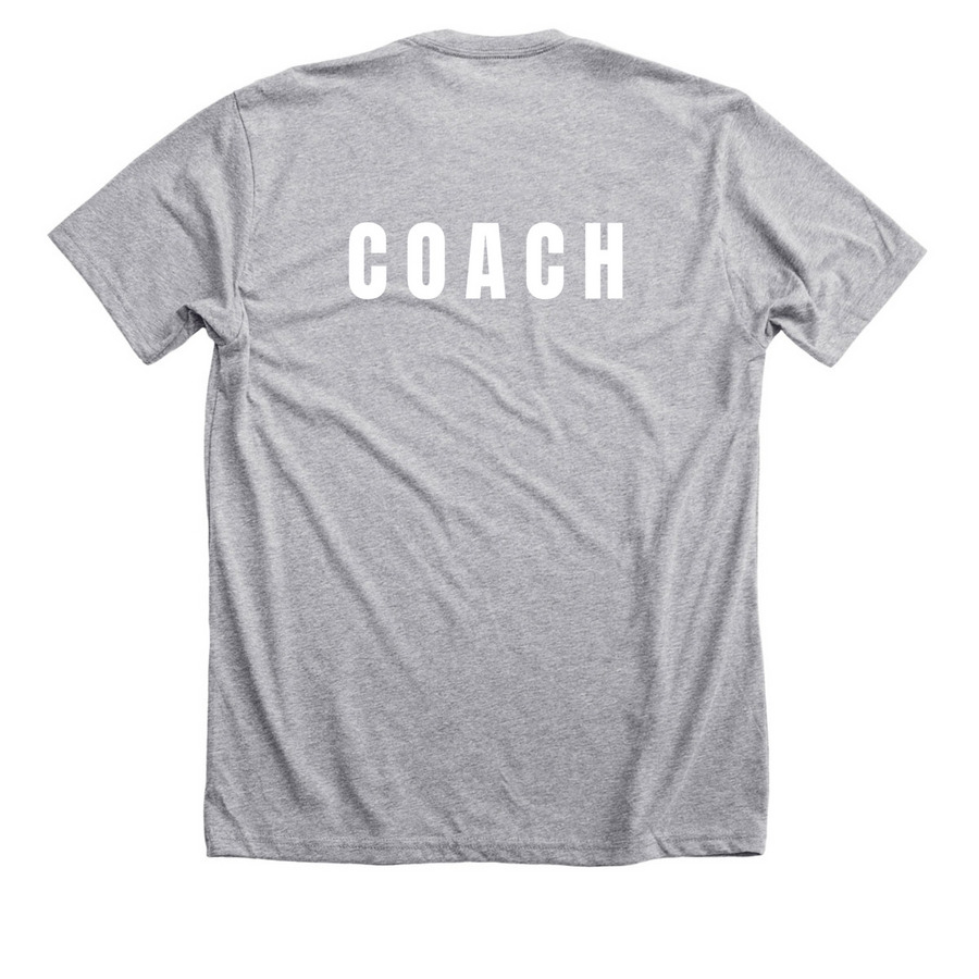 COACH shirt (printing on back), a Athletic Heather Premium Unisex Tee (back-view)