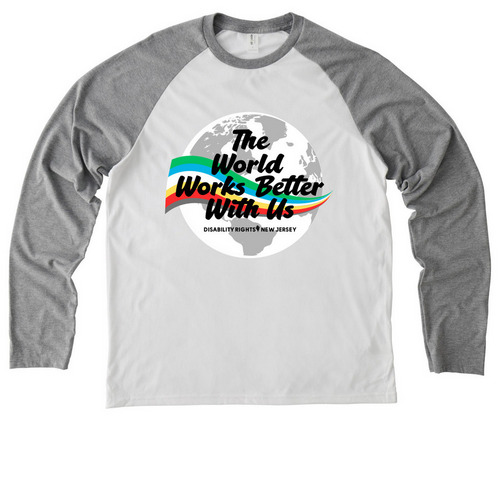 The World Works Better With Us, a Aluminum Grey/ Bright White Allmade Eco Triblend Colorblock Raglan Long Sleeve Tee
