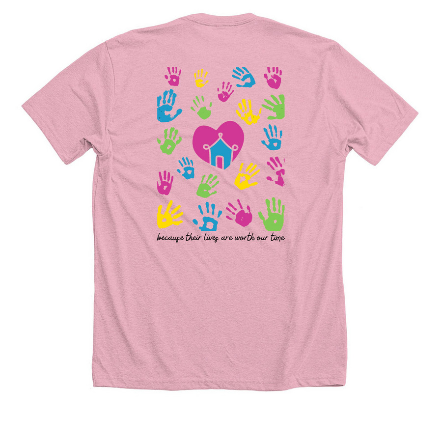 "because their lives are worth our time", a Heather Pink Premium Unisex Tee (back-view)