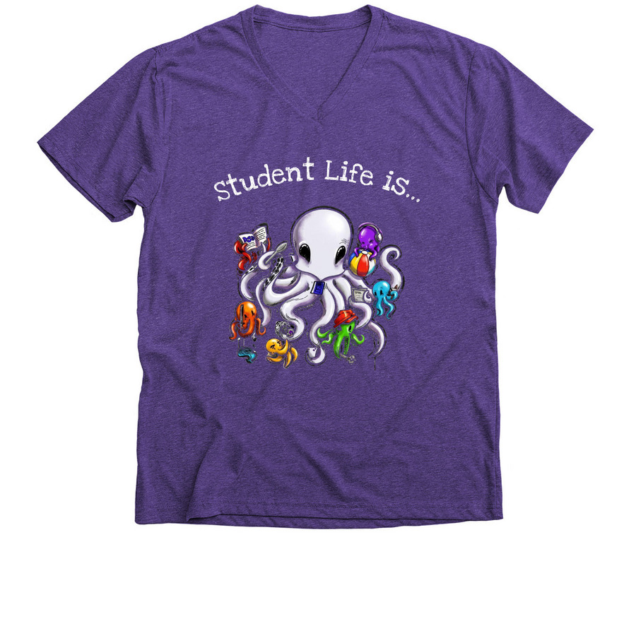 SLT shirts, a Purple Rush Premium V-Neck Tee