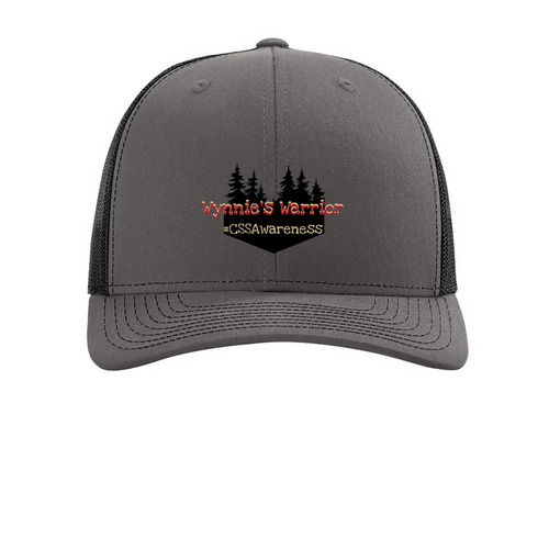 Wynnie's Warrior hat, a Charcoal/ Black Printed Snapback Trucker Cap