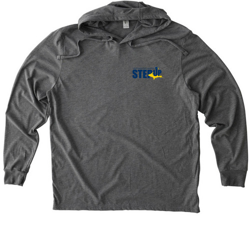 LSSU STEP UP Small Logo/back text + anchor, a Aluminum Grey Allmade Eco Triblend Hoodie Tee
