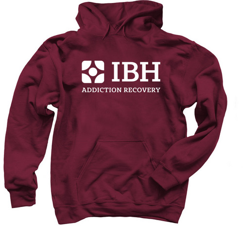 IBH Addiction Recovery Full Logo, a Maroon Pullover Hoodie