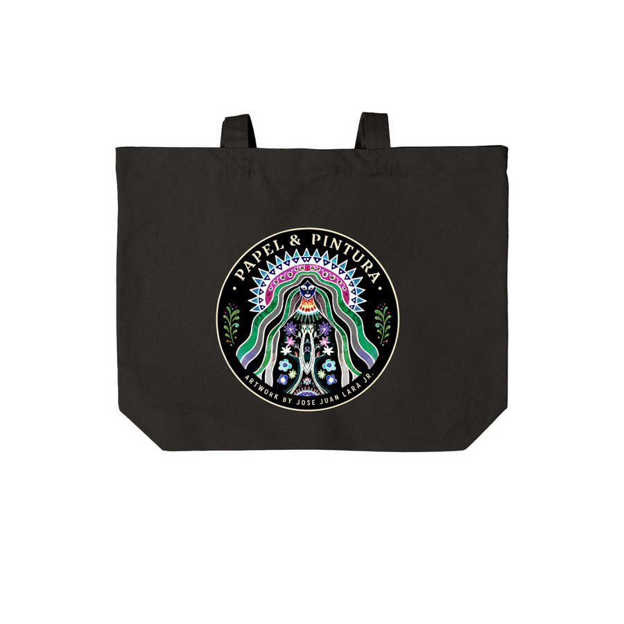 Sacred Bloom, a Deep Black Cotton Canvas Tote Bag