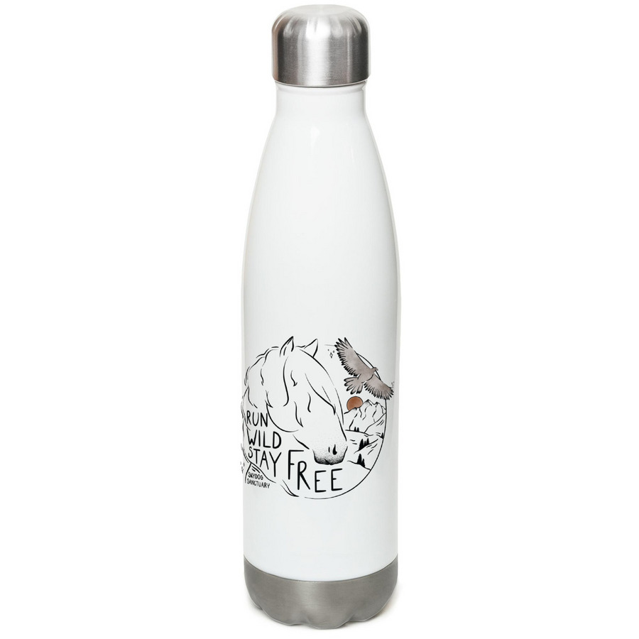 Run Wild Stay Free Water Bottle, a White Stainless Steel Water Bottle