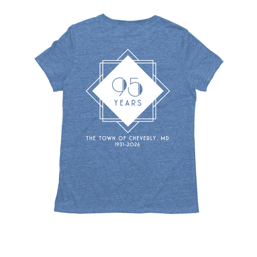 Cheverly 95th Women's Cut Tee in Blue, Olive&nbsp;, a Azure Blue Allmade Eco Triblend Women?s Tee (back-view)