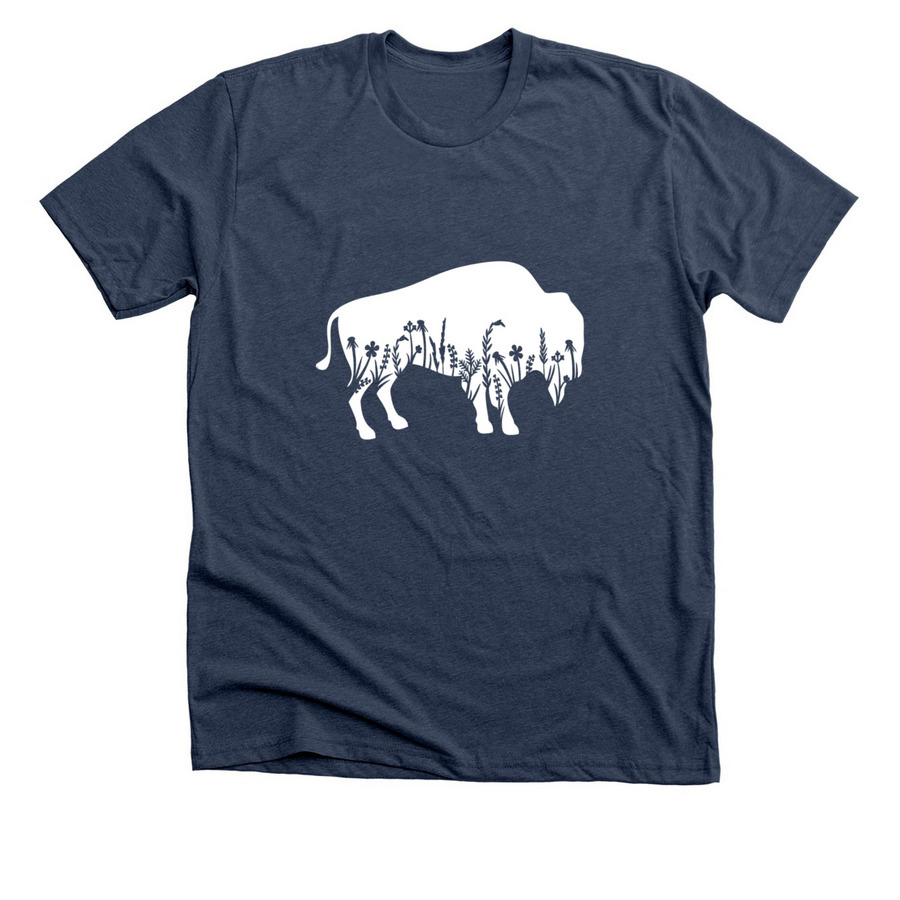 Floral Bison, a Heather Navy Premium Unisex Tee