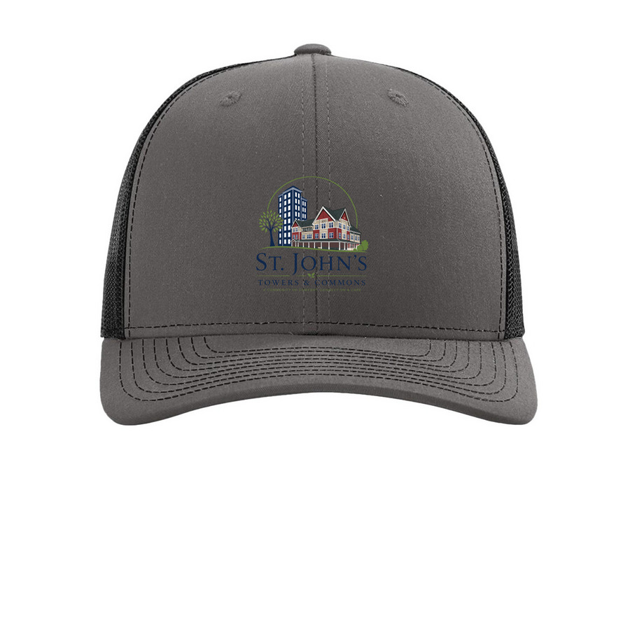 St. John's Towers/Commons, a Charcoal/ Black Printed Snapback Trucker Cap