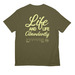 Life and Life Abundantly Shirt, a Olive Green Drab All-American Unisex Tee (back-view)